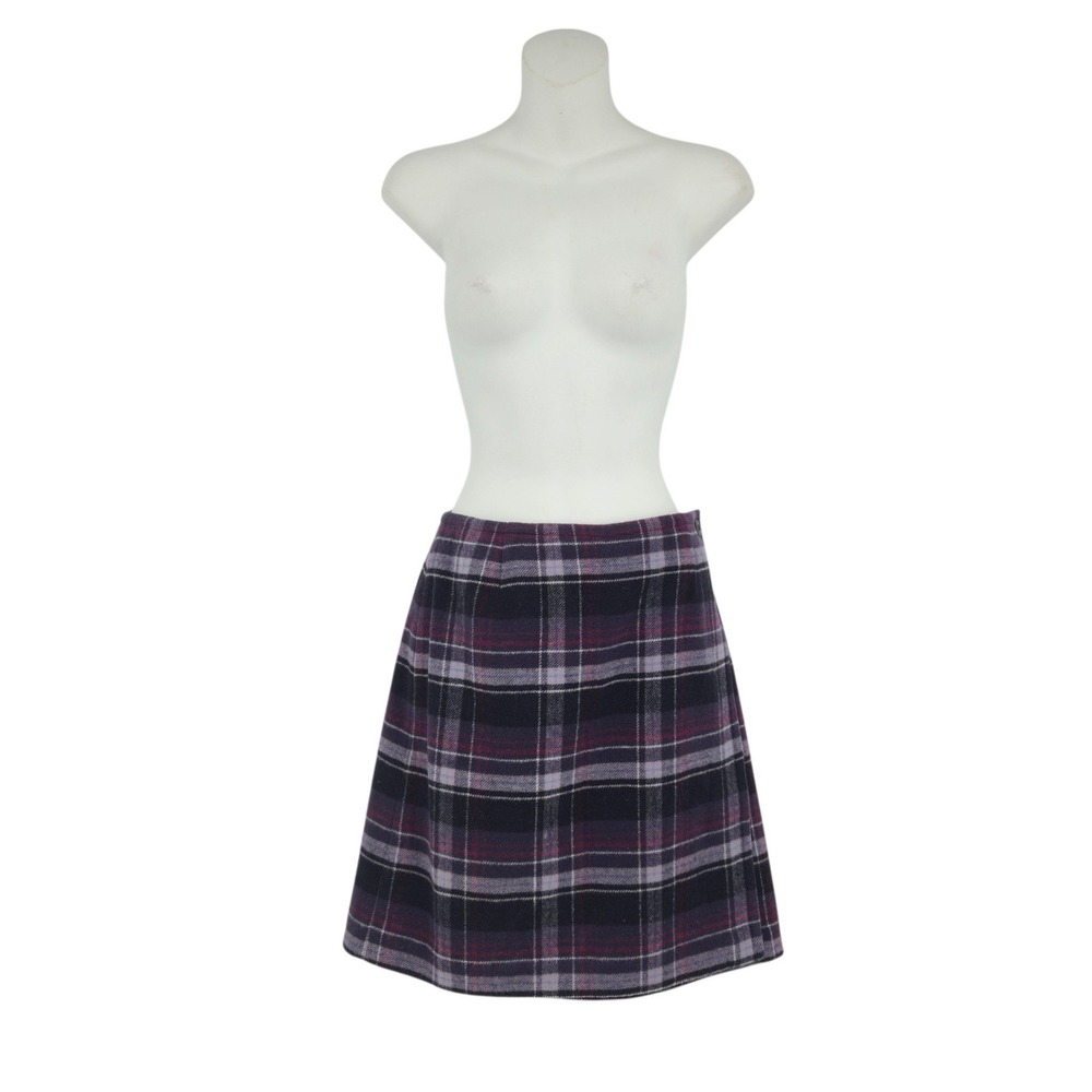 Style & Co Petite Plaid Wool Blend Wrap Skirt 10P Purple Black A-Line Career